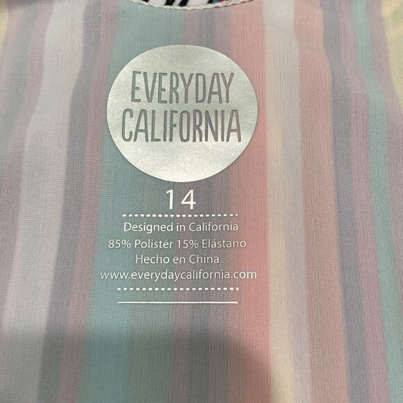 Everyday California Summer Striped One Piece Swimsuit Juniors Size 14 - Picture 14 of 14